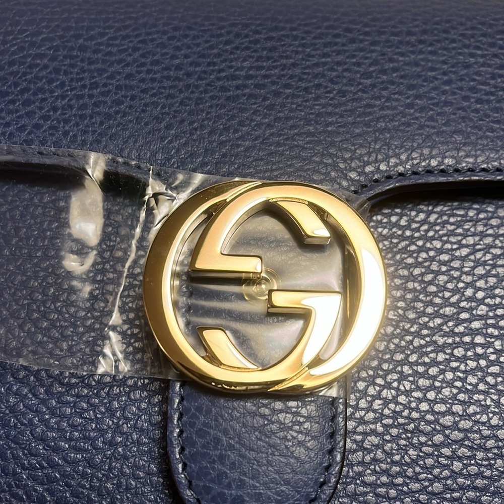 Gucci New Blue Leather Interlocking GG Marmont Small Crossbody Purse *Authentic - Picture 3 of 13